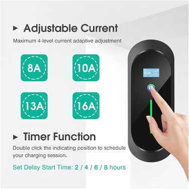 Із зарядною станцією для електромобілів потужністю 11 кВт з кабелем типу 2, 16 А, 3-фазний IEC 62196-2, безпечна зарядка (з розетк