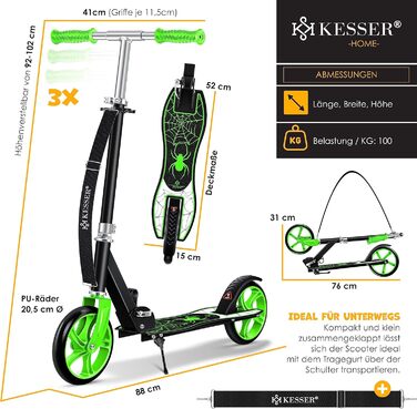 Самокат KESSER Самокат Дитячий самокат Самокат Міський самокат Самокат Kick самокат Самокат Kick самокат 1st Spider (зелений)