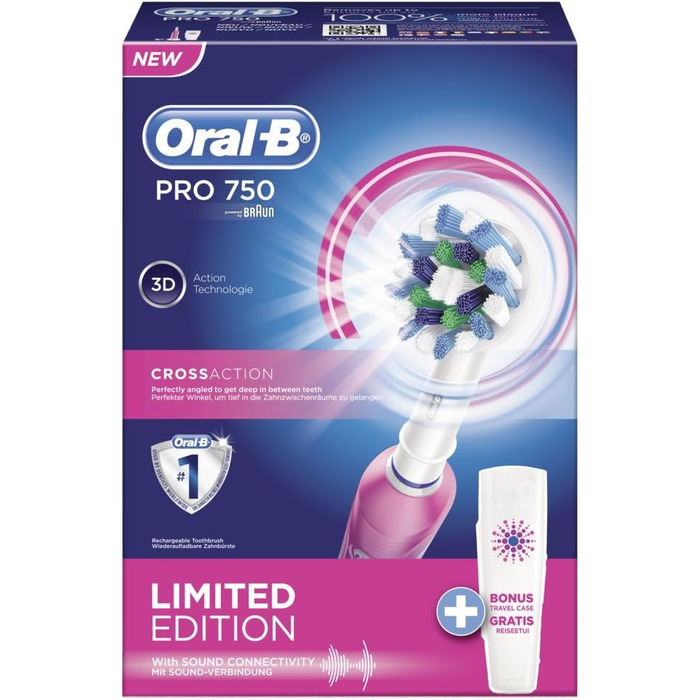 Електрична зубна щітка Braun Oral-B PRO 750 з футляром для вільного переміщення, рожева