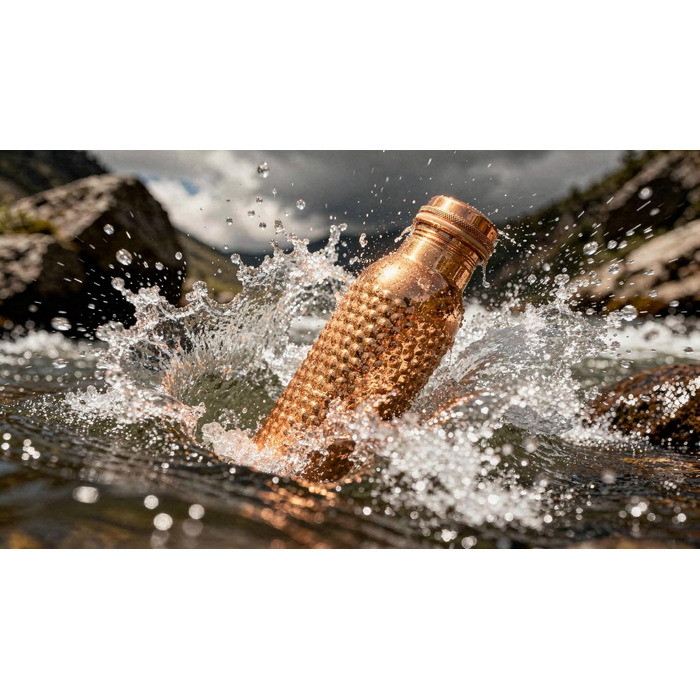 Пляшка з чистої міді об&39ємом 32 унції з футляром для перенесення, мідна пляшка для води об&39ємом 1 літр для офісу, йоги, спорту (натуральне покриття) Пляшка з натурального кованого металу