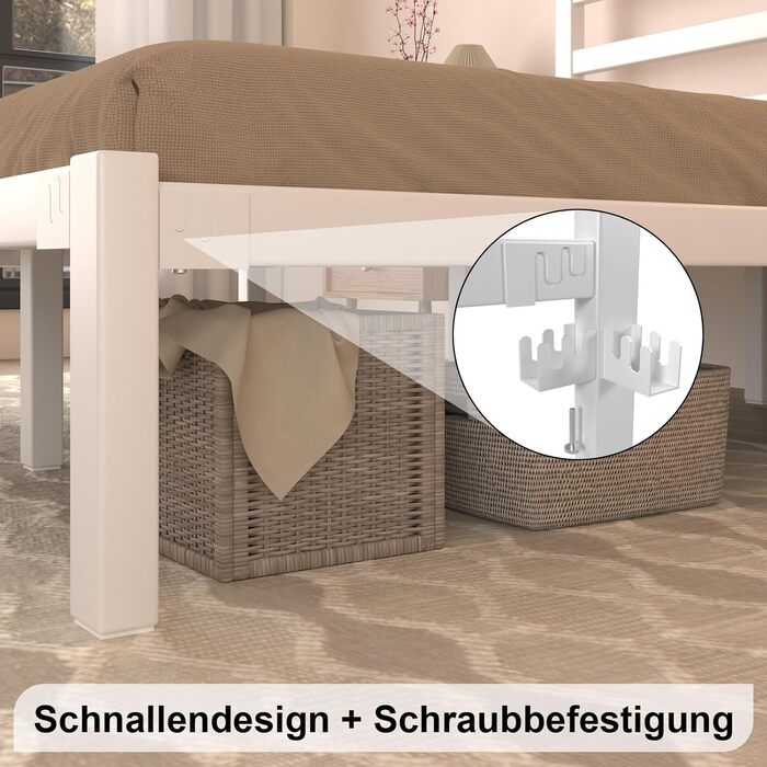 Ліжко 90200 см, металевий каркас ліжка з платформою, узголів&39ям та узніжжям, місце для зберігання речей під ліжком, рейкова основа не потрібна, легке складання, сучасне, біле 90 x 200 см