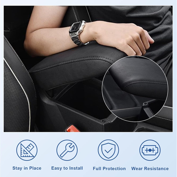 Сумісний з VW Tiguan 2 2016-2022 2023 / Seat Tarraco FR Чохол на підлокітники Захист від подряпин Центральна консоль Шкірозамінник Чохол на підлокітник Автомобіль R Line Аксесуари Tarraco (Black Line)