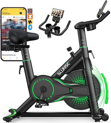 Велотренажер SLUNSE 2025 Neu Heimtrainer з магнітним опором, LCD-дисплеєм та підключенням до додатку, для домашніх тренувань (зелений)
