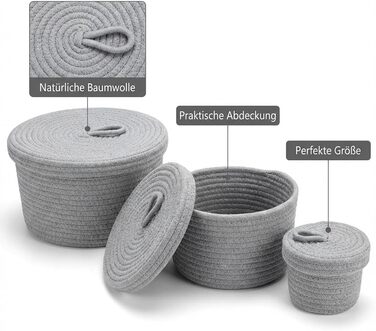 Плетені кошики з кришками, кошики для зберігання у ванній кімнаті, круглий кошик з кришкою, кошик для зберігання з кришкою, плетені кошики для зберігання (сірі)