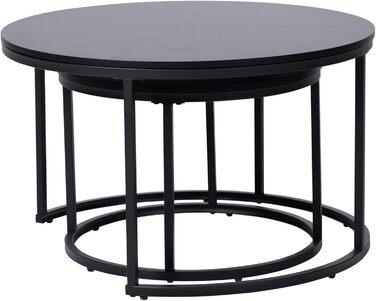 Набір з 2 круглих дерев&39яних журнальних столиків Home Collective, сучасний стіл для вітальні, бічний столик 2-в-1 з металевим каркасом для вітальні, офісу, дизайн лофт, двоспальний Чорний, великий, круглий