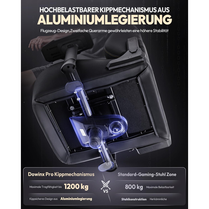 Ігрове крісло Dowinx, вантажопідйомність 200 кг, крісло керівника, ергономічне офісне крісло з 4D підлокітниками та поперековою опорою, ігрове крісло з регульованою висотою для геймерів та кіберспорту, чорне