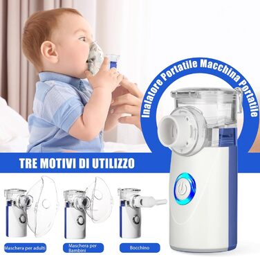 Портативний інгалятор LIFOCI для дорослих і дітей, безшумний інгалятор з мундштуком і 2 масками, що перезаряджається від USB, ефективний при респіраторних захворюваннях, синій