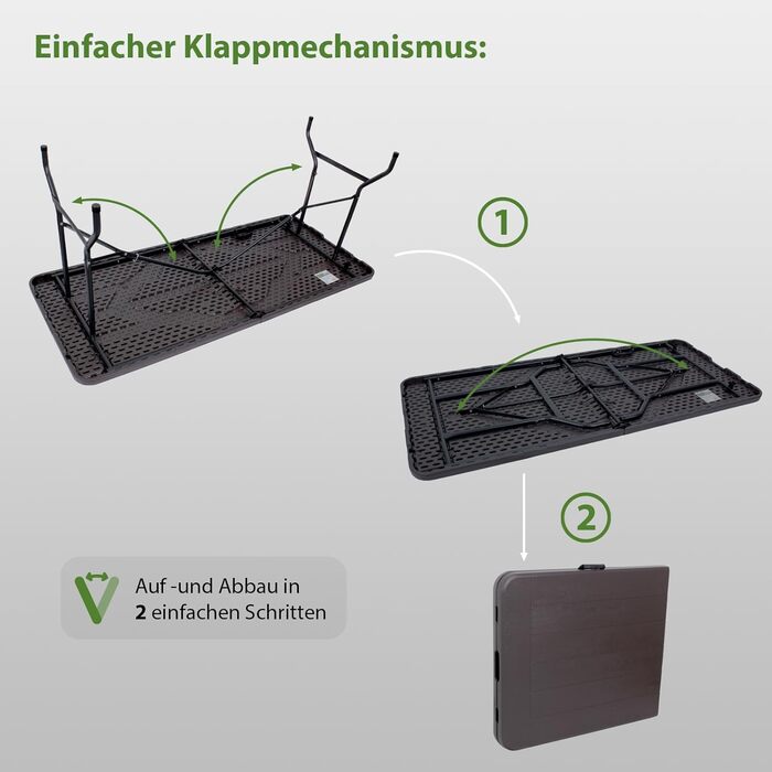 Стіл-фуршет TRUTZHOLM, розкладний стіл, 180 x 75 см, імітація дерева, складаний, пластик, садовий стіл, стіл для пивного намету, кемпінговий стіл, стіл для вечірки, приставний столик