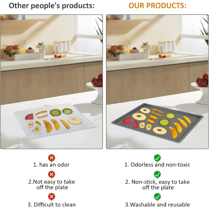 Силіконові дегідраторні листи, 4 шт. и Непригарний дегідратор для дегідратора з силіконовим скребком, щітками, затискачами, сумісний з килимком для випічки з фруктової шкіри Cosori CP267-FD для сушарки для фруктів, без BPA