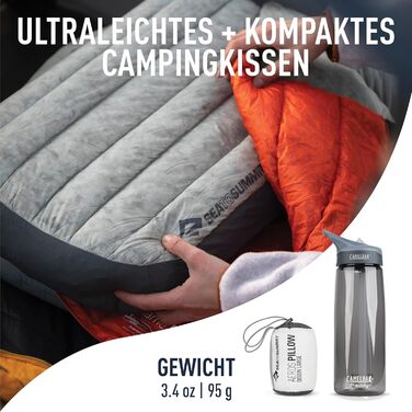 Дорожня подушка Aeros Down L - Ультралегка та надувна - Матеріал 10D - Преміальна пухова подушка - Нековзка - Для походів та кемпінгу - 42 x 28 x 12 см - Сіра - 95 г Велика сіра