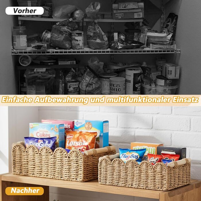 Набір із 2 плетених кошиків для зберігання, кошики для зберігання в стилі макраме бохо з ручками, декоративний органайзер для стільниці ручної роботи з тканого матеріалу для спальні, вітальні, ванної кімнати (світло-коричневий)