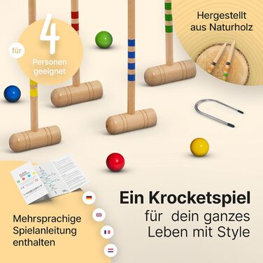Набір для крокету GICO Quality для 4 гравців (зростом 100 см для дорослих) з сумкою для перенесення - Spiel gut (нагорода) - Зроблено в ЄС-3244
