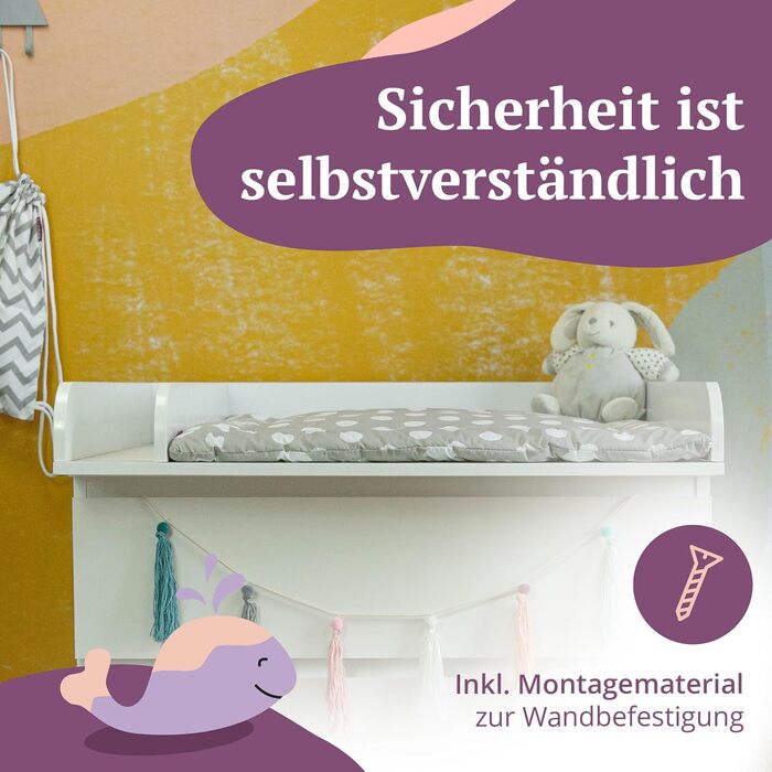 Пеленальний матрацик сумісний з комодами IKEA Malm тощо. 80x78x10 см Пеленальний матрацик з перегородкою з білого дерева МДФ Пелен