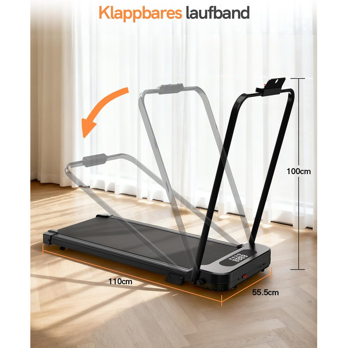 Бігова доріжка HomeFitnessCode Incline - біговий килимок, маленький міні-біговий килимок з нахилом, електричний під столом, 1-8 км/год, чорний