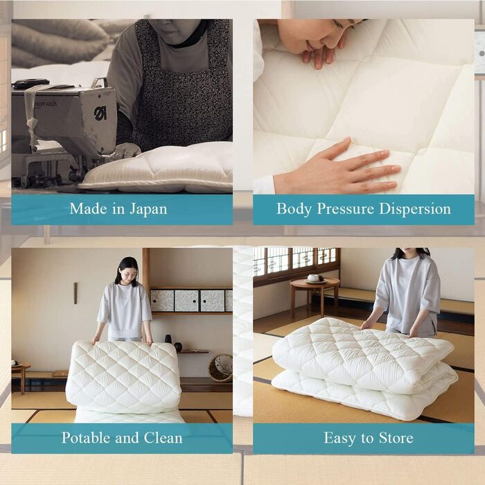 Матрац-футон EMOOR японського виробництва для татамі CLASSE 100 x 200 см, білий, зроблено в Японії, стандартний бавовняний підлоговий матрац 100 x 200 см