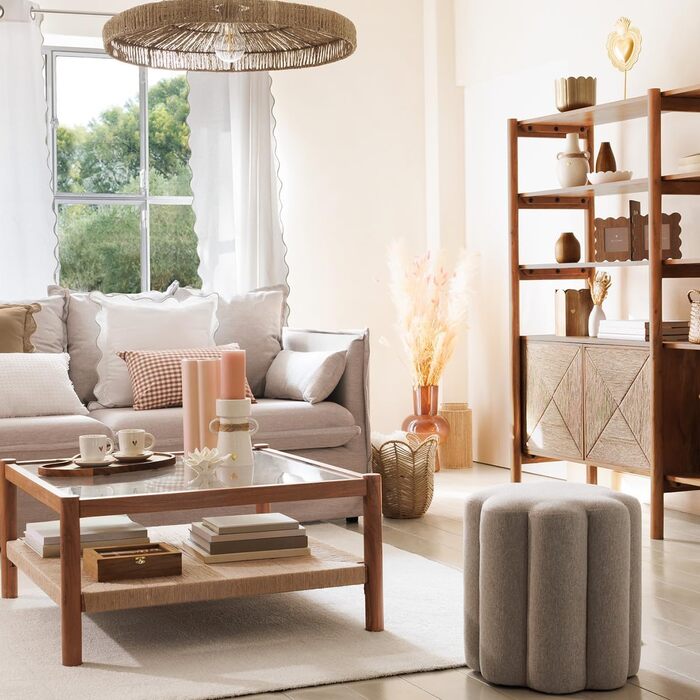 Пуф у формі квітки, бежевий 38 x 40 см, богемний стиль Додаткові місця для сидіння у вітальні та спальні