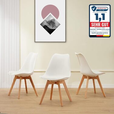 Обідні стільці ALBATROS, комплект з 4 шт. , AARHUS, білий - ніжки з масиву бука, скандинавський ретро-дизайн, зручне крісло-ракушка - елегантний кухонний стілець, обідній стілець для обіднього столу, білий бук комплект з 4 шт.