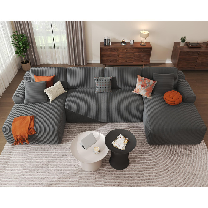 Секційні дивани DURASPACE Cloud для вітальні, модульний U-подібний диван з глибоким сидінням, диван-ліжко з вельвету з піною з ефектом пам&39яті, не потребує складання (сірий) Темно-сірий