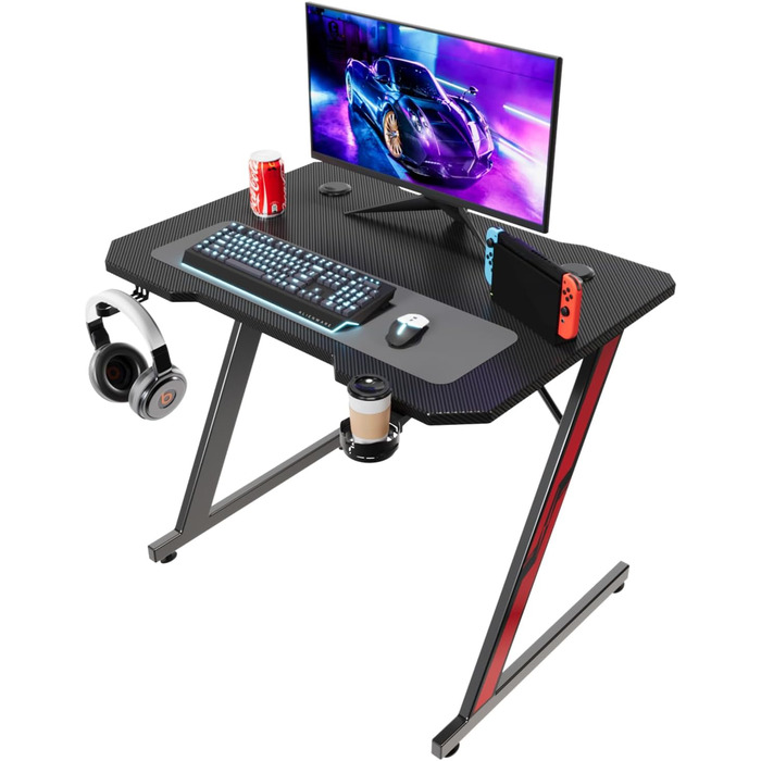 Ігровий стіл Homall 80 x 52 см, ігровий стіл Z-Frame з підставкою для чашки, гачком для навушників, комп'ютерний стіл Стіл для ком