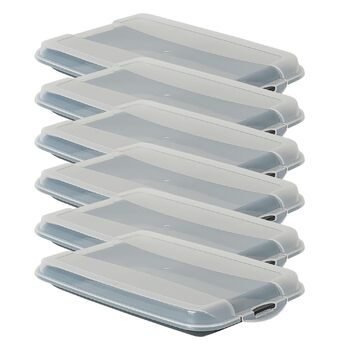 Набір із 6 преміальних контейнерів Novaliv для делікатесів антрацитового кольору з прозорими кришками, контейнери для зберігання ковбас та сиру, розміри 25x17x3 см, органайзер для холодильника, коробка для хрустких хлібців, необхідні кухонні гаджети для д