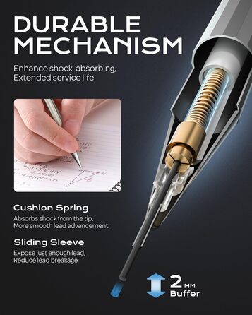 Набір механічних олівців Nicpro з 37 предметів, 8 олівців для малювання 0,5, 0,7, 0,9 та 2 мм, тримач для олівців для ескізів та малювання з 20 тюбиками (кольори 6B, 4B, 2B, HB, 2H, 4H), гумка для грифелів