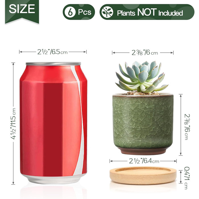 Керамічні горщики для сукулентів Кактус горщики міні квіткові горщики Ice Crack Taller серія 6 кольорів набір з блюдцем, 4U 6,3