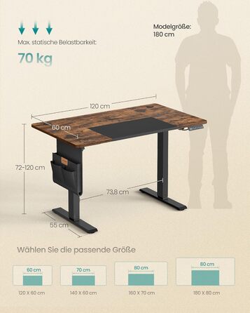 Електричний письмовий стіл SONGMICS з регульованою висотою, 120 x 60 см, безступінчасте регулювання, функція пам&39яті з 4 рівнями висоти, вінтажний коричневий - чорний LSD015X01 120 x 60 см вінтажний коричневий чорний