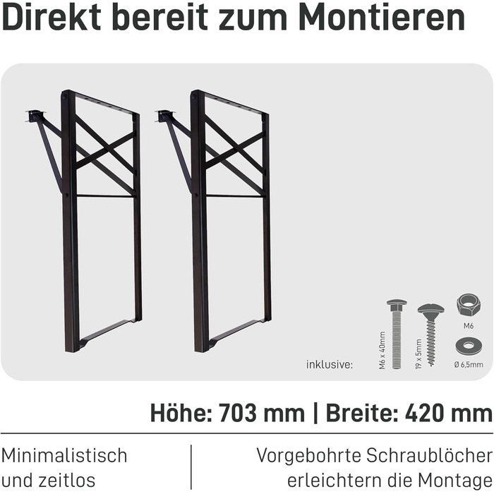 Набір для пивного саду Natural Goods Berlin, 2 предмети - металевий каркас для пивного столика (чорний, 70 см x 42 см) - ніжки для столу - міцний каркас столу для саду, патіо та кемпінгу, В70 x Ш42 см - стіл чорного кольору