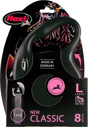flexi® Classic L Harness 8 м чорний, висувний повідець для собак до 50 кг