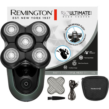 Чоловіча електрична бритва для лисої голови Remington функція Turbo Boost Літій-іонна бритва (5 бритвених головок, гладке гоління макс. 0,2 мм, камера для збору волосся, тример для деталей, водонепроникність) Бритва XR1600