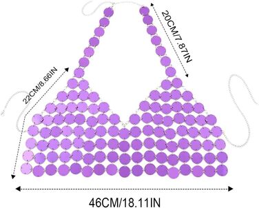 Бюстгальтер з блискітками Ushiny Топ Фіолетовий кольчуга Кроп-топ Сексуальний Рейв Наряд Блискуче Бікіні Боді Ланцюжок Топ для жінок