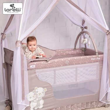 Дитяче ліжечко та манеж Lorelli 3-в-1, ліжко-балдахін Magic Sleep з 2 рівнями, ліжечко від народження, дитяче дорожнє ліжечко, пеленальний килимок, колеса, сумка, рожевий