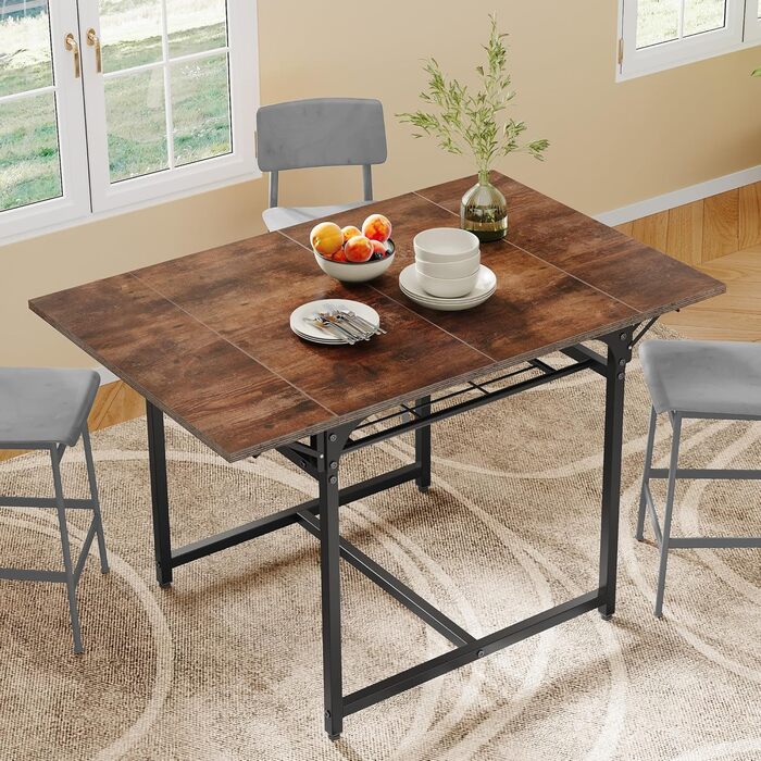 Розкладний обідній стіл YITAHOME, розсувний відкидний стіл з тримачем для зберігання та 4 регульованими ніжками, для 2-6 осіб, 120 x 78 x 75 см, рустикальний коричневий та чорний