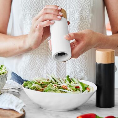 Набір млинів для солі та перцю 2 шт., Млин для березових спецій у скандинавському дизайні, регульований керамічний подрібнювач, подрібнювач, ненаповнений та багаторазовий - чорний/білий