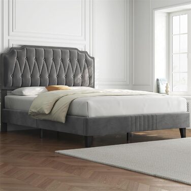 М&39яке ліжко Yaheetech Двоспальне ліжко 140 200 см Тканинне ліжко Дитяче ліжко М&39яке ліжко з регульованим узголів&39ям Каркас ліжка з рейковою основою, темно-сірий Темно-сірий 140 x 200 см