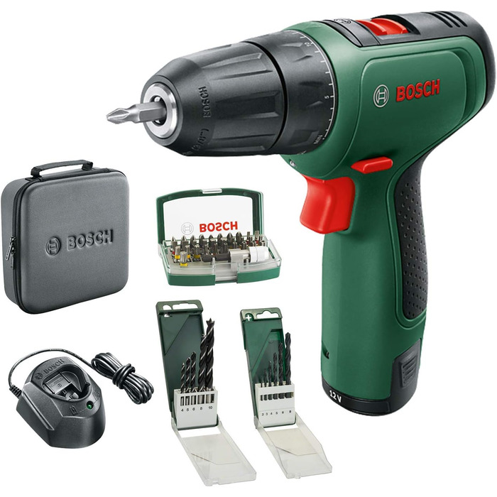 Акумуляторний шуруповерт Bosch EasyDrill 1200 (акумулятор 2,0 Ач, 12-вольтова система, набори свердел і викруток, у м'якій сумці)