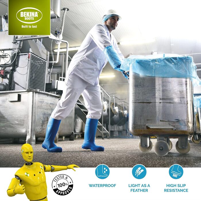 Захисні черевики Bekina Steplite Easygrip S4 для чоловіків та жінок зі сталевим підноском, нековзні робочі черевики, стійкі до хімічних мийних засобів, для харчової промисловості, ізолюючі, сині EU 42 EU Сині зі сталевим підноском