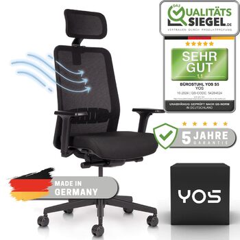 Ергономічне офісне крісло для людей з болями в спині Сітчаста спинка з поперековою опорою Підголівник для людей з болем у шиї Зроблено в Німеччині Офісне крісло 150 кг (Сучасне) Чорний Сучасний, 5