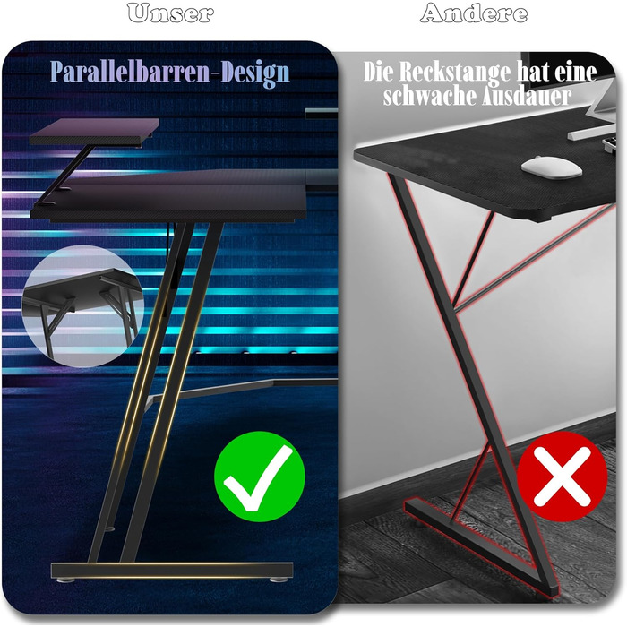 Ігровий кутовий стіл 120x120 см L-подібний стіл з підставкою для монітора Комп&39ютерний стіл Ігрові столи Офісний стіл Кутовий стіл для ПК для офісу, домашнього офісу, чорний