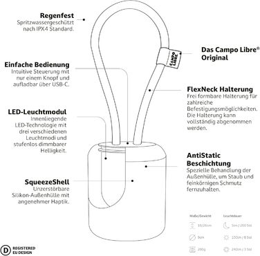 Лампа для кемпінгу I Гнучка вулична лампа для підвішування, встановлення та монтажу I Світильник для кемпінгу з регульованою яскравістю I Акумуляторна I Балконна лампа, кемпінгова лампа, настільна лампа, прямокутна, кольору мохово-зеленого