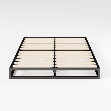 Каркас ліжка Zinus Joseph 140x200 см - Металеве ліжко 140x200 з дерев&39яною рейковою основою - Низький дизайн 15 см - Компактне пакування та легке складання - Чорний колір 140x200 см, висота 15 см