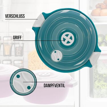 Набір із 2 чаш для мікрохвильової печі Lantelme, об&39ємом 1,8 літра, з отвором для пари, виготовлено в Німеччині, штабелюються, можна мити в посудомийній машині, пластикова чаша для мікрохвильової печі, холодильника/морозильної камери (зелена)