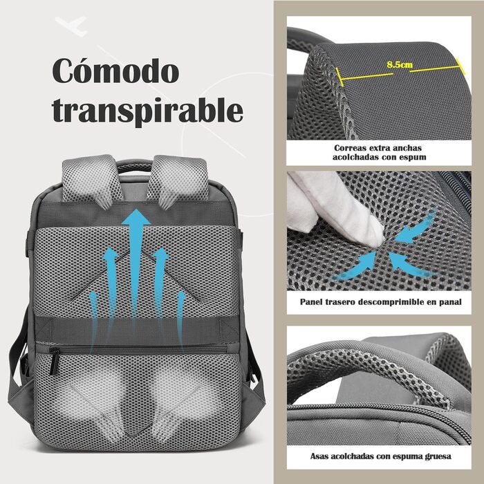 Рюкзак EasyJet для ручної поклажі, 30 л, 45x36x20 см, дорожній рюкзак для ноутбука 15,6 дюймів із захистом від крадіжки для чоловіків та жінок, темно-сірий, Easyjet 45x36x20 см 30 л