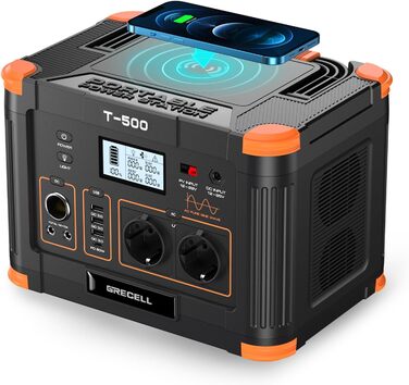 Портативна електростанція 500 Вт/519 Втгод, електростанція Grecell (пікова потужність 1000 Вт), безшумна, швидкозарядна, екологічно чиста сонячна генераторна установка для кемпінгу, автофургонів та аварійних ситуацій удома.