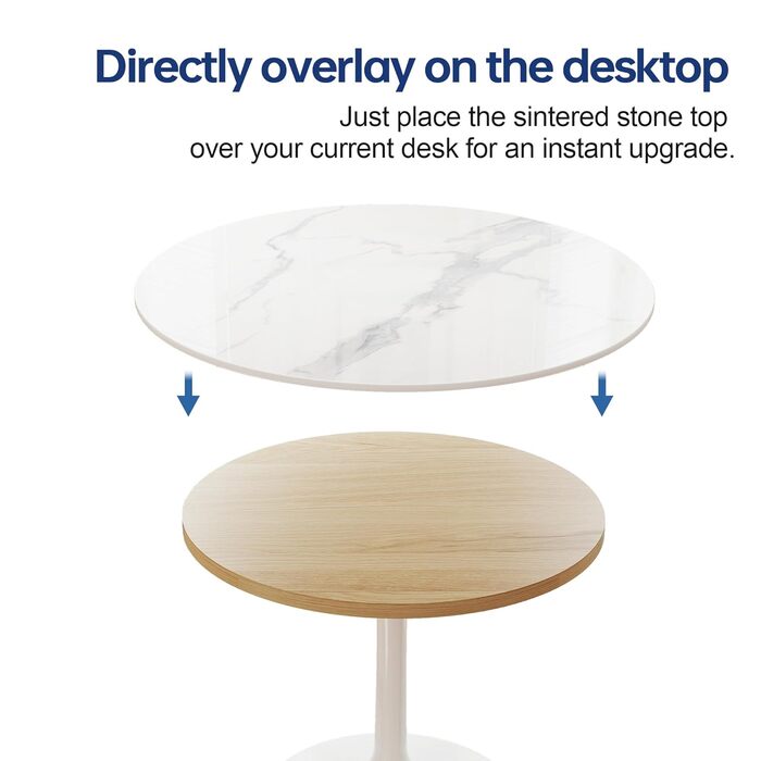 Кругла стільниця ZL ZELing 70 см з білого спеченого каменю - підходить для цілорічного використання, в приміщенні та на вулиці, для обідніх, кавових та журнальних столиків Ø70 см