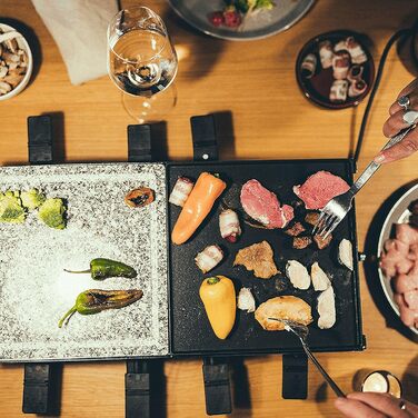 Раклетний гриль SEVERIN з натуральним каменем для гриля та пластиною для гриля, раклет з антипригарною пластиною для гриля, настільний гриль на 8 осіб, макс. 1 700 Вт, нержавіюча сталь / чорний, RG 2373 Високоякісний дизайн з нержавіючої сталі