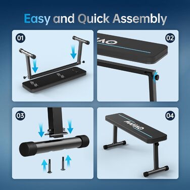 Силова лава, плоска лава, складна фітнес-лава для тренування всього тіла, силова лава для домашнього спортзалу, чорно-синя