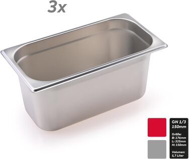 Комплект GN контейнерів, 3 GN 1/3 150 мм - НЕРЖАВІЮЧА СТАЛЬ