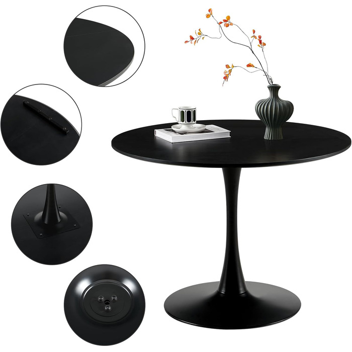 Скандинавський сучасний круглий обідній стіл, письмовий стіл, барний стіл, підходить для кухні, їдальні, вітальні та офісу, для 2-4 осіб, діаметр 100 см, чорний 100 x 100 см (круглий) чорний