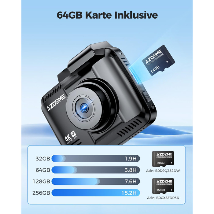 Відеореєстратор автомобільний передній задній 4K/2.5K GPS WiFi відеореєстратор зі Starvis, SD-карта 64GB, автомобільна камера, моніторинг паркування, супер нічне бачення, WDR, широкий кут 170, G-сенсор, циклічний запис, GS63H Pro